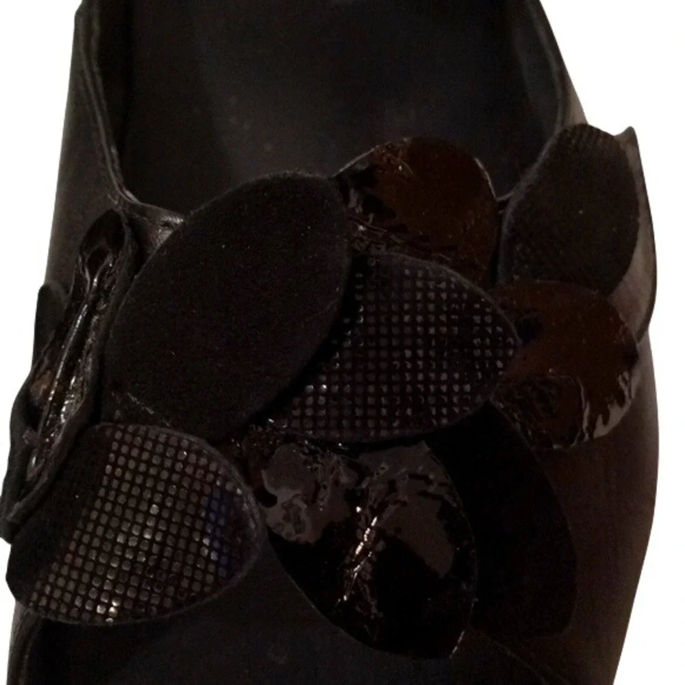 Ziera Women's Mary Janes Black Leather Floral  Shoes Flower Sz 40‎ US